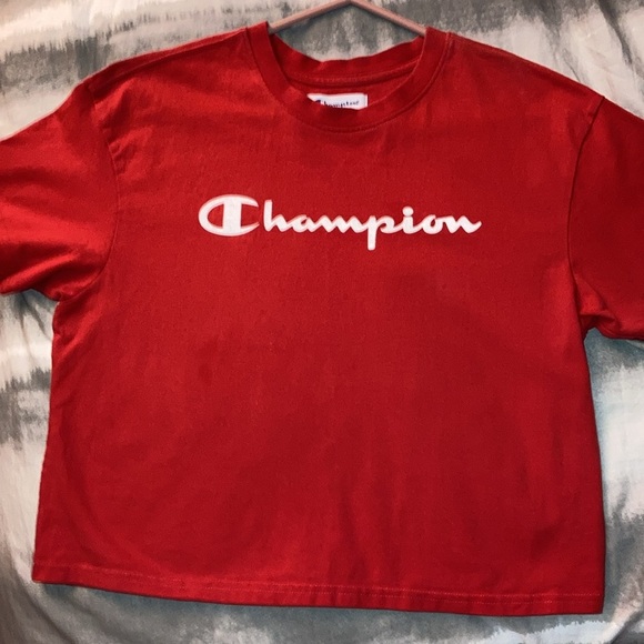 Champion red tee with white lettering baggy crop tee. - Picture 4 of 4